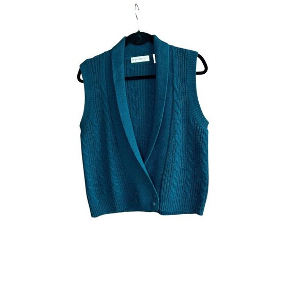 Northern Isles Vintage Teal Chunky Knit Double Breasted Sweater Vest Size Medium - Picture 1 of 9